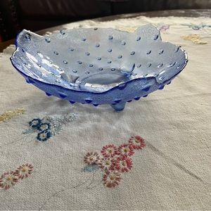Vintage Art Glass Hobnail Footed Bowl. Cobalt Blue. Textured. 8.5" Wide x 2.5"T